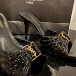 Saint Laurent Patent Leather Babylone Sandals Glossed Black