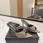 Saint Laurent Patent Leather Babylone Sandals Metallic Grey