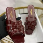 Saint Laurent Tribute Slide Sandals Burgundy