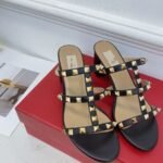 Valentino Rockstud Calfskin Leather Slide Sandal 60 mm Black - Image 2