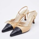 Chanel CC Bow Slingback Heels Beige Black