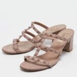 Valentino Rockstud Calfskin Leather Slide Sandal 60 mm Poudre - Image 2