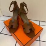 Hermès Legend Calfskin Wedge Sandals Brown