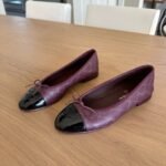 Chanel Ballet Flats With Cap Toe In Burgundy Black