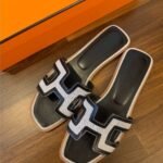 Hermes Oran Sandals Black White
