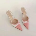 Chanel CC Bow Slingback Heels White Pink