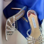 Aquazzura Heel Shoes With Shiny Rhinestones Silver